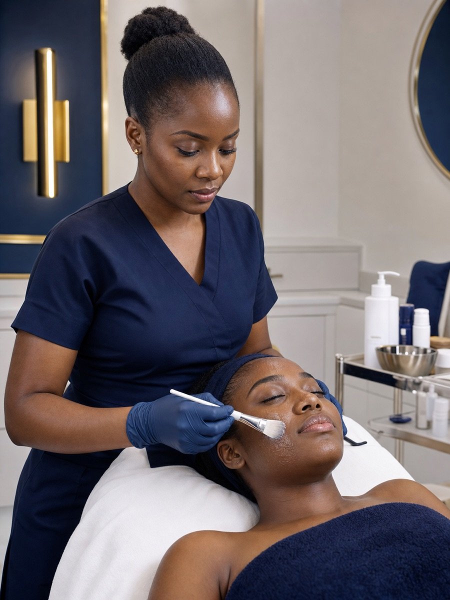 A clinician performing a professional facial treatment